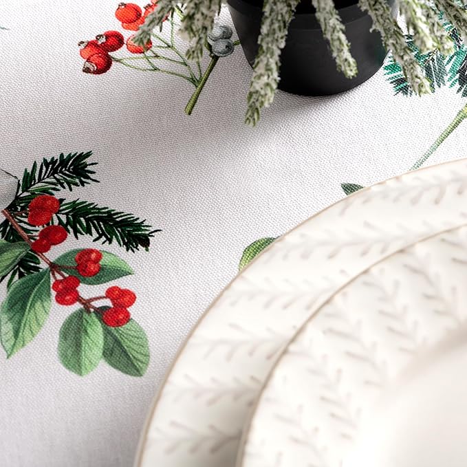 Maison d' Hermine Table Cloth Rectangle Table 100% Cotton 60 x 90 Inches Fall Tablecloth Reusable Everyday Use for Thanksgiving Christmas Decorations Dining Farmhouse Party (Noel)