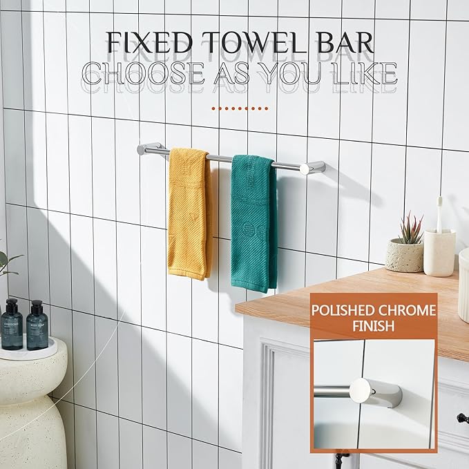 KOKOSIRI Towel Rack Chrome 24-Inch Towel Bar for Bathroom Wall Mount Single Rod Bathroom Lavatory Accessories Polished Stainless Steel, B4007CH-L24
