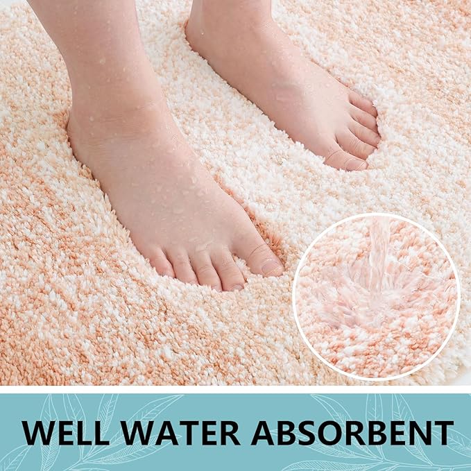 Arotive Microfiber Bathroom Rugs, Shaggy Soft and Absorbent Bath Rug, Non-Slip, Thick Plush Machine Washable Dry Bath Mats for Bathroom, Tub and Shower, 47x24, Peach, Rectangular