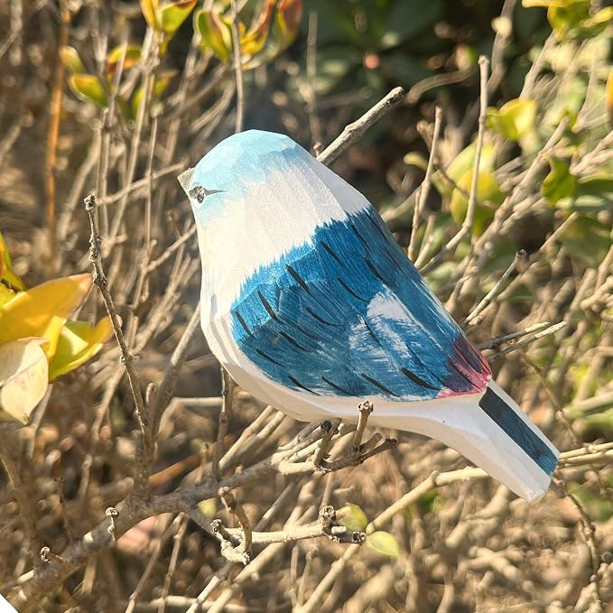 H&Zebrabro Hand Carved Bird Figurines, Hand-Painted Sculpted Wooden Birds, Wood Bird Sculptures for Home Decoration, Hand Crafted Life Like Bird Statues, Ideal Gifts for Bird Lovers (Azure Tit)
