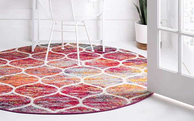 Unique Loom Trellis Frieze Collection Area Rug - Rounded (5' Round, Multi/ Black)