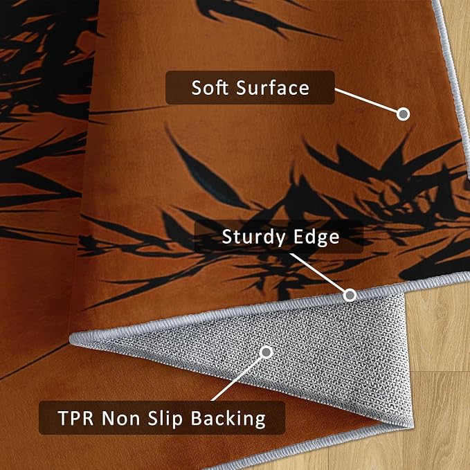 Oriental Bamboo Runner Rug 3x10, Full Moon Sunset Design, Asian Zen Nature Area Rug, Washable Carpet Runner for Bedroom, Standard Hallways, Kitchen Walkway, Dining Room Sideboard