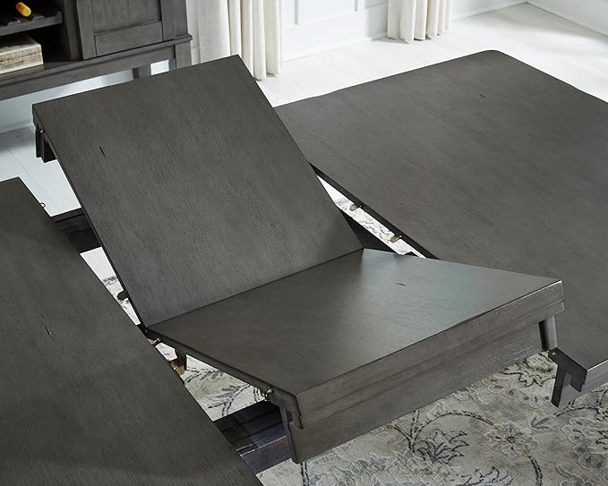 Signature Design by Ashley Hallanden Modern Farmhouse Rectangular Dining Room Butterfly Extension Table with Self-Storing Leaf, Seats Up to 6, Wood, Dark Gray