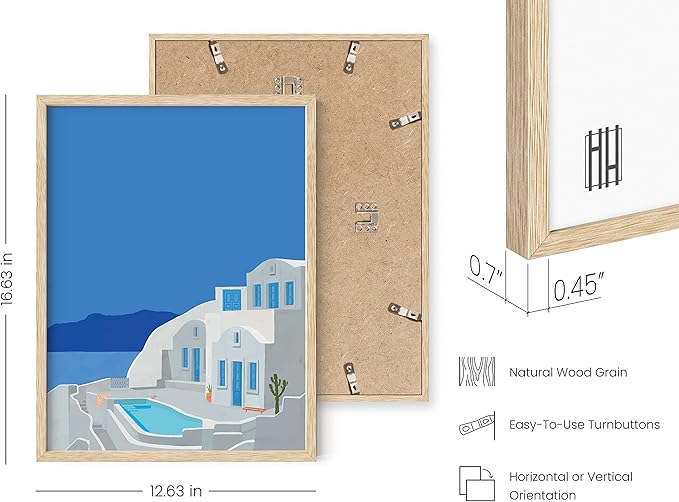HAUS AND HUES Travel Greece Wall Art - Mediterranean poster capturing stunning coastal beauty, framed in beige for a timeless appeal (Beige Frame, 12x16).