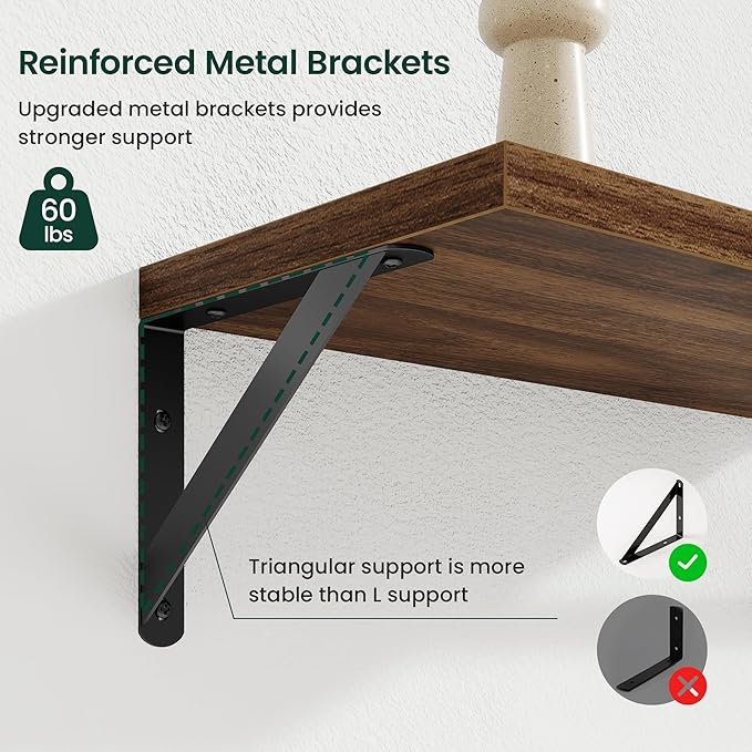 Floating Shelves, 8 Inch Deep Rustic Wood Wall Storage, 36W x 8D Wall Shelves Set of 2, Heavy Duty Metal Brackets, Industrial Book Shelf for Living Room, Kitchen, Bathroom, Bedroom, Walnut