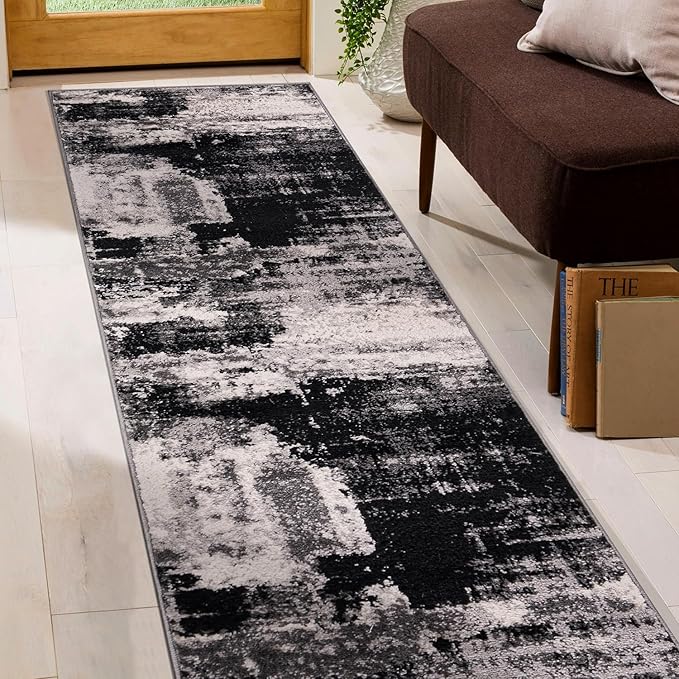 Rugshop Modern Abstract Design Non Shedding Soft Ideal for Living Room,Bedroom,Kitchen Runner Rug 2' x 7' Black