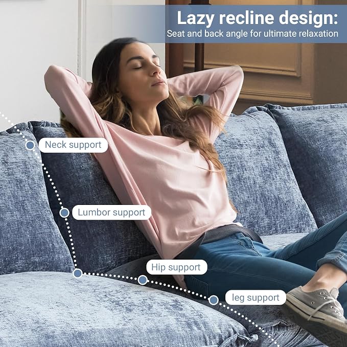 VINGLI 87" Cloud Sectional Sofa, Comfy L-Shaped Extra Deep Seat Sofa Couch for Living Room,Modern 2-Seat Convertible Loveseat Sofa with Ottoman for Small Space(Navy Blue)