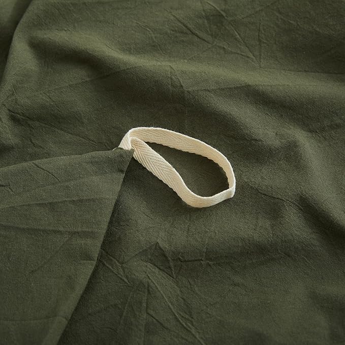 LOVQUE Olive Green Duvet Cover Full Size, 100% Washed Cotton Linen Like Bedding Set with Zipper Closure (No Comforter), 80x90 Inches