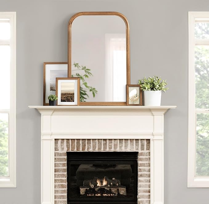 Kate and Laurel Glenby Transitional Arch Wall Mirror; 24 x 36; Rustic Brown; Wooden Farmhouse Arched Bathroom Mirror with Rounded and Stepped Frame Profile