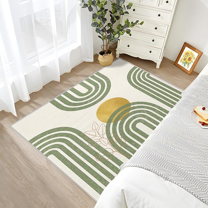 Mid Century Rugs for Living Room - 5x7 Rug, Boho Abstract Living Room Rugs, Mid Century Modern Bedroom Rug, Line Art Carpet, Minimalist Home Decor & Gifts