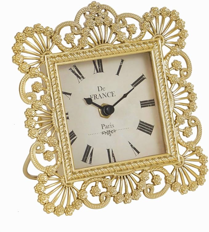 NIKKY HOME Gold Table Clock, Shabby Chic Decorative Desk Clock, Vintage Desk Clocks Non-Ticking Battery Operated for Living Room Bathroom