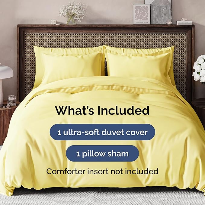 Duvet Cover Twin/Twin XL Size - Extra Soft Twin/Twin XL Size Duvet Cover - Lightweight & Breathable & Fade Free with Zipper Closures and Ties - 68" x 90" Inches - (Yellow) Comforter Not Included