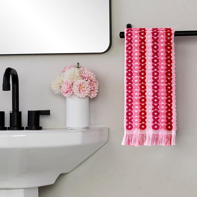 SKL Home Valentine's Day XOXO Jacquard 100% Cotton 2pc Hand Towel Set, Decorative for Bath/Kitchen/Bar & Gift, Pink