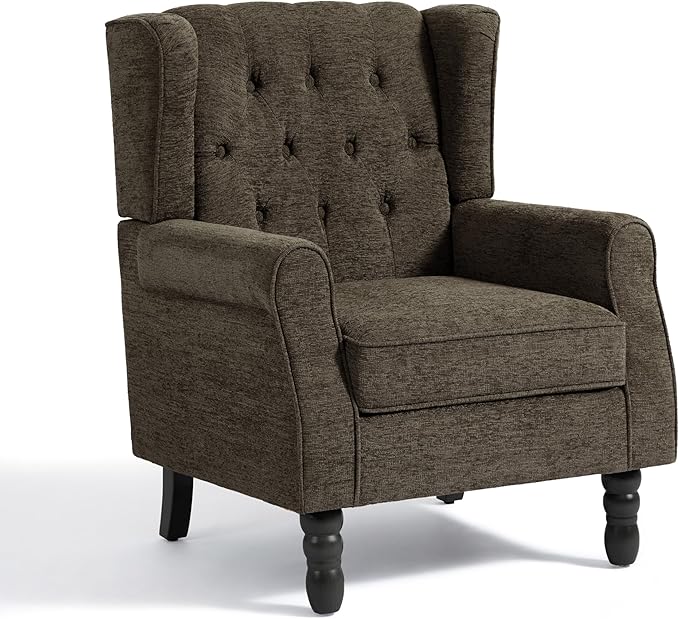 High Back Accent Chair, Fabric Upholstered Armchair Wingback Chair for Living Room, Comfy Single Sofa Bedroom Reading Seat with Solid Wood Legs - Taupe