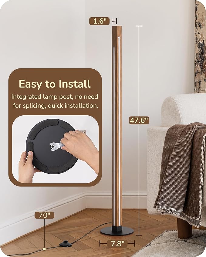 EDISHINE Wooden Floor Lamp, Upgraded Dual-Sided Lighting, Minimalist Floor Lamps for Living Room, Corner Lamp with Remote/Foot Control, 7CCT & Dimmable Floor Lamp for Bedroom, Office, Walnut Wood