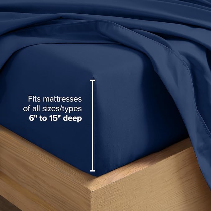 Bare Home Split Head Flex King Sheet Set - 1800 Ultra-Soft Microfiber Bed Sheets - Double Brushed - Deep Pockets - Easy Fit - 4 Piece Set - Bedding Sheets & Pillowcases (Dark Blue)