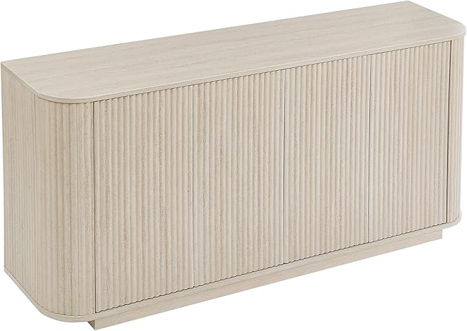LKTART 64" Buffet Cabinet with Storage, Modern Fluted Accent Sideboard Media Console Credenza with Adjustable Shelves Pressed Spring for Kitchen Living Room,31.5" H (Rock Grey)