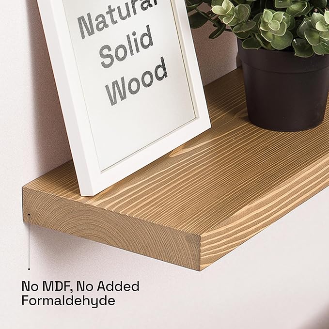 BAOBAB WORKSHOP Natural Wood Floating Shelves for Wall 36 Inches Long, Heavy Duty Wall Shelf for Bedroom, Solid Wooden Bathroom Shelf Large Kitchen Farmhouse, Oak Floating Shelf, 36W × 6.7D, Set of 2