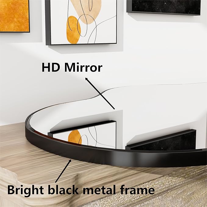SHYFOY Irregular Decorative Wall Mirror, 20"x36" Black Asymmetrical Mirrors with Metal Frame for Wall Decor, Wavy Wall Mirror for Living Room Abstract Mirror
