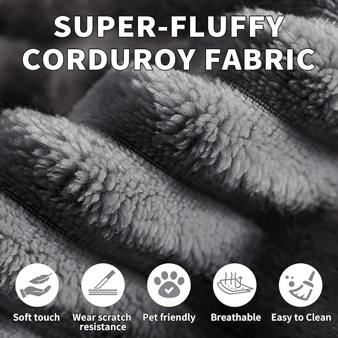 Boneless Chaise Lounge Chair Indoor, 59" W x 65" D Oversized Floor Cloud Sofa Bed, Premium Corduroy Fabric & Full 30D Memory Foam, Boneless Couch for Living Room, No Assembly Required,Grey