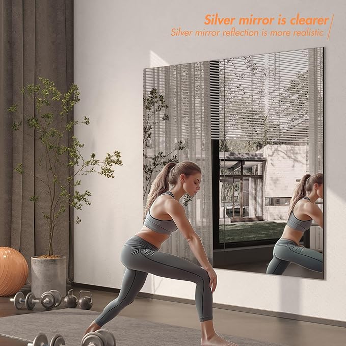Hasipu Home Gym Workout Mirror 48" L x 30" W-1pc Large Full Length Mounted Full Body Frameless Mirror for Workout, Yoga, Garage, Bedroom, Dance