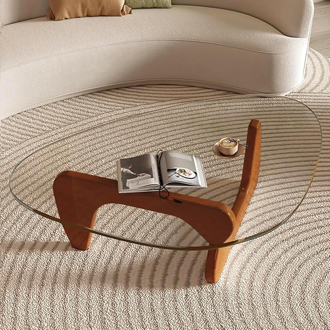 Modern Glass Coffee Table for Living Room, Mid Century Coffee Table, Small Coffee Tables, Suitable for Bedroom Living Room Reception Office Tables (Walnut/Transparent, Medium)