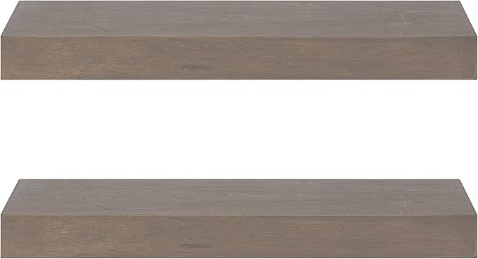 Kate and Laurel Havlock Modern Floating Shelves, Set of 2, Gray, Farmhouse Storage and Display Shelves for Wall