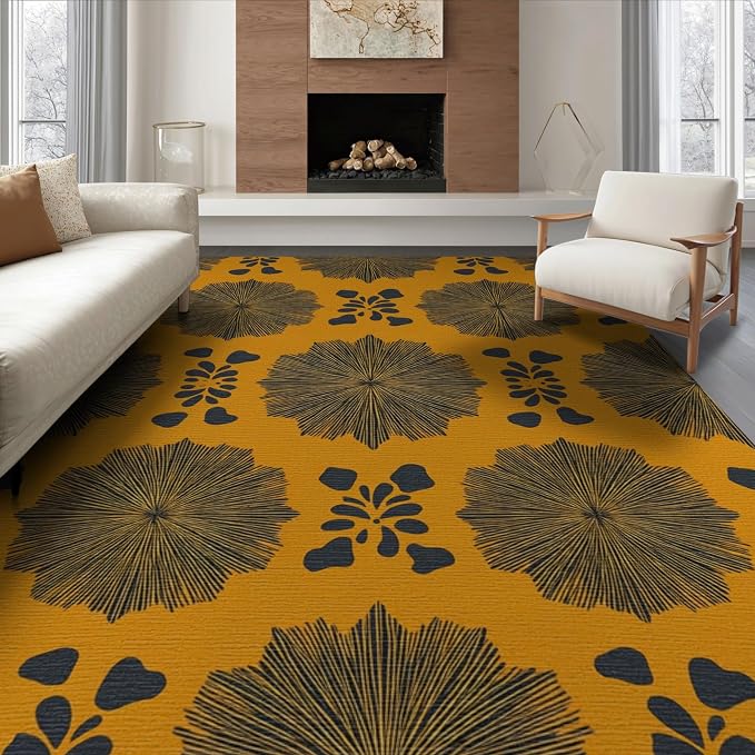 8'x10' Washable Flatwoven Rug, Black Modern Geometric Stain Resistant Extra Large Carpet Non-Slip Chair-Friendly Mat for Dining Room, Large Office, Lounge | Ref:2229843