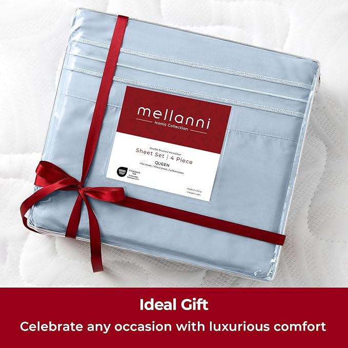 Mellanni Extra Deep King Sheets - 4 PC Iconic Collection Bedding - Hotel Luxury, Ultra Soft, Cooling Bed Sheets - Wrinkle, Fade, Stain Resistant (King, Blue Hydrangea)