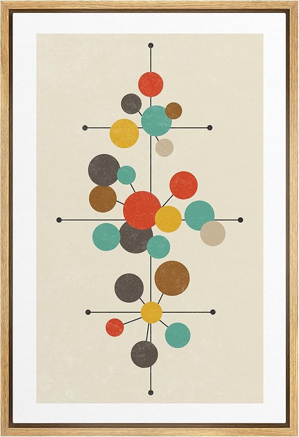 Woodrose Framed Canvas Print Wall Art Geometric Mid-Century Dot Collage Abstract Shapes Illustrations Modern Minimalist Chic Relax/Calm Multicolor for Living Room, Bedroom, Office - 16"x24" Natural