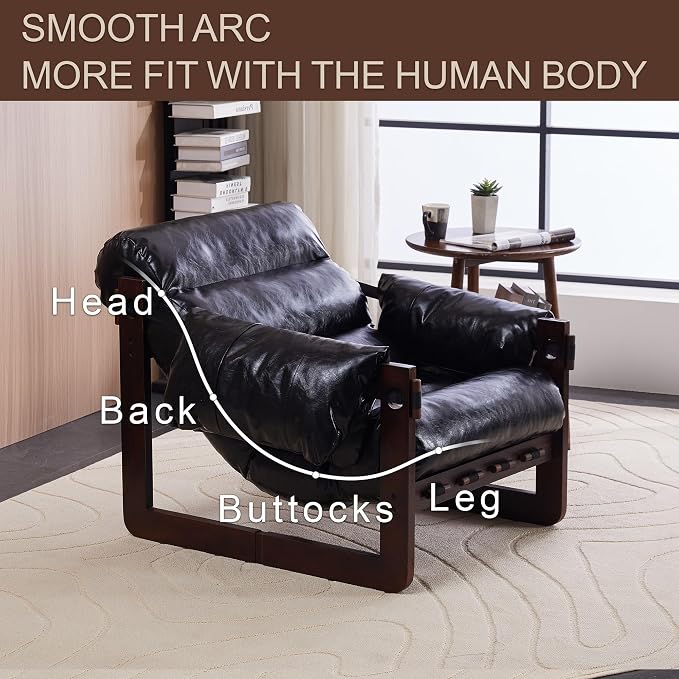 Leather Accent Chair, Mid Century Modern Lounge Chair with Removable Armrests Oil Wax Faux Leather Armchair for Living Room Bedroom Office (Antique Black)