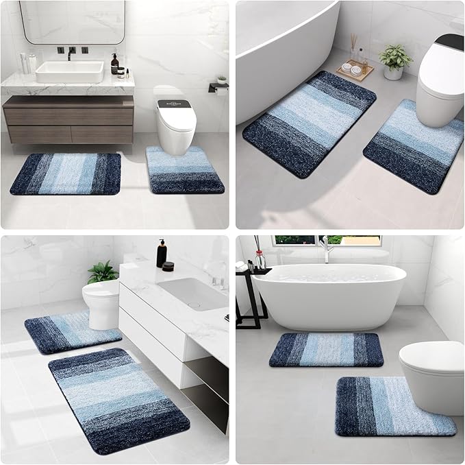 Arotive Microfiber Bathroom Rugs, Shaggy Soft and Absorbent Bath Rug, Non-Slip, Thick Plush Machine Washable Dry Bath Mats for Bathroom, Tub and Shower, 36x24, Dark Blue, Rectangular