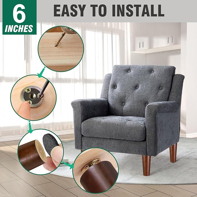 FoDau770 Brown Rubber Wood Furniture Legs 6 Inches, Straight Tapered Wood Feet Mid Century Sofa Legs Set of 4, 5/16" UNC Furniture Feet for Cabinet Couch Dresser Chair Ottoman Table