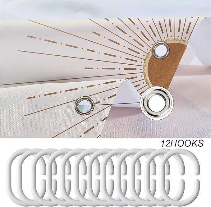 Miyotaa Abstract Sun Moon Phase Shower Curtain Set 60Wx71H Inches Minimalist Modern Contemporary Aesthetic Sunshine Polyester Waterproof Cloth Bathroom Curtain with 12 Hooks