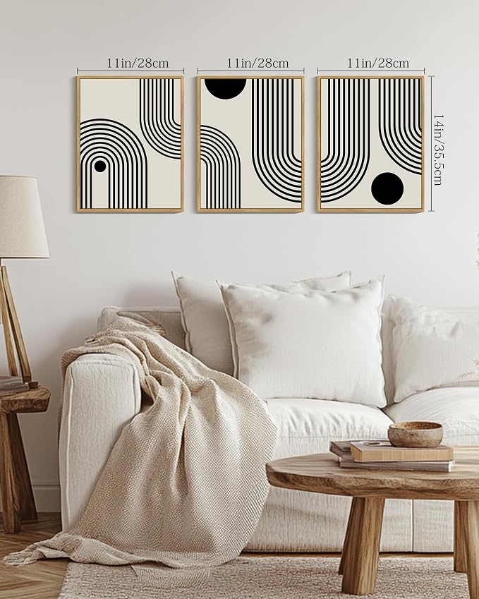 Drsoum Black Abstract Wall Art Framed Minimalist Bohemian Wall Decor Geometric Lines Artwork Hallway Bedroom Prints Ready to Hang 11x14in Natural Framed