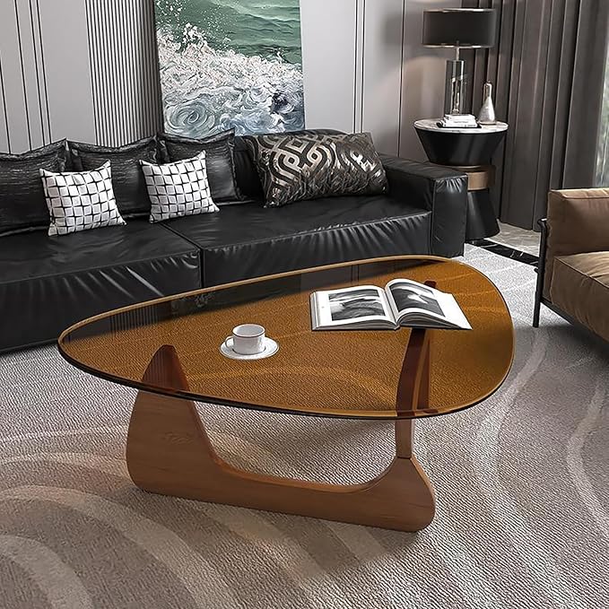 Glass Coffee Table, Mid Century Modern Coffee Table, Coffee Table for Living Room Center Table Suitable for Bedroom Living Room Reception Office Tables (Walnut/Brown, Large)