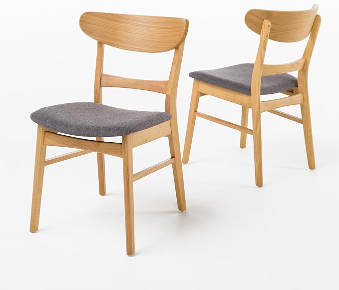 Merax 5-Piece Retro Dining Set - 48" Round Cross-Leg Table & 4 Upholstered Chairs, Mid-Century Modern Kitchen Set with Rubberwood Frame for Kitchen Dining Room, Light Grey+Natural