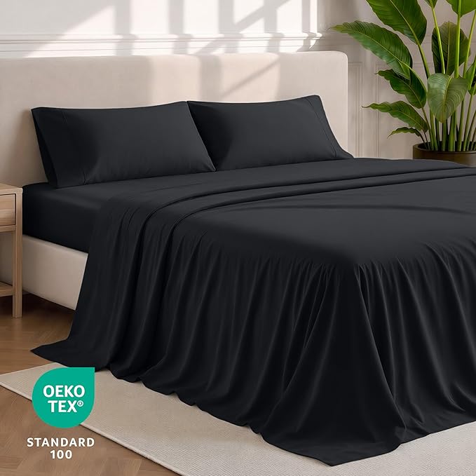 Bare Home Twin Sheet Set - 1800 Ultra-Soft Microfiber Twin Bed Sheets - Double Brushed - Deep Pockets - Easy Fit - 3 Piece Set - Bedding Sheets & Pillowcases (Twin, Black)