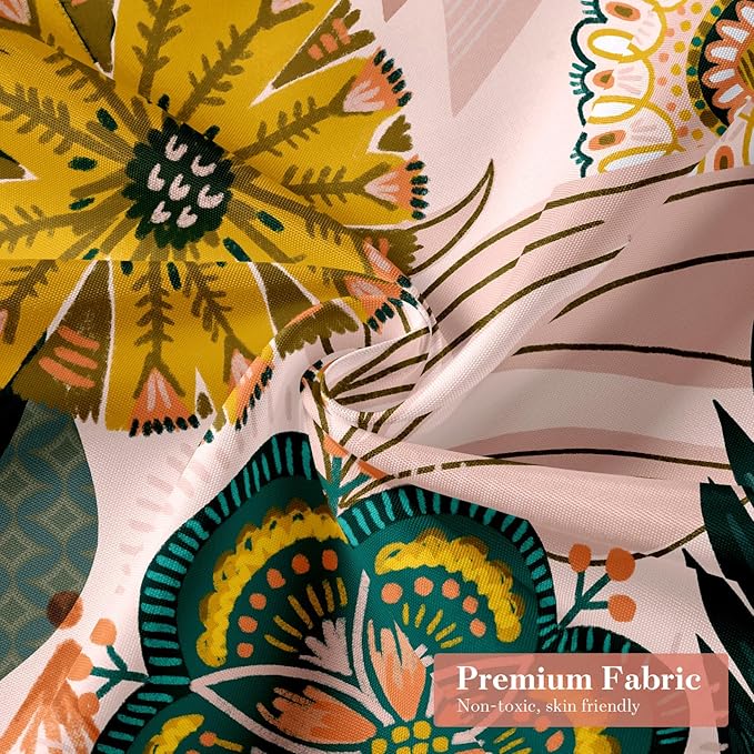 MitoVilla Boho Floral Shower Curtain, Abstract Tropical Leaves Shower Curtains for Chic Elegant Bathroom Decor, Vintage Fabric Cloth Shower Curtain, Modern Colorful Flower, 72x72