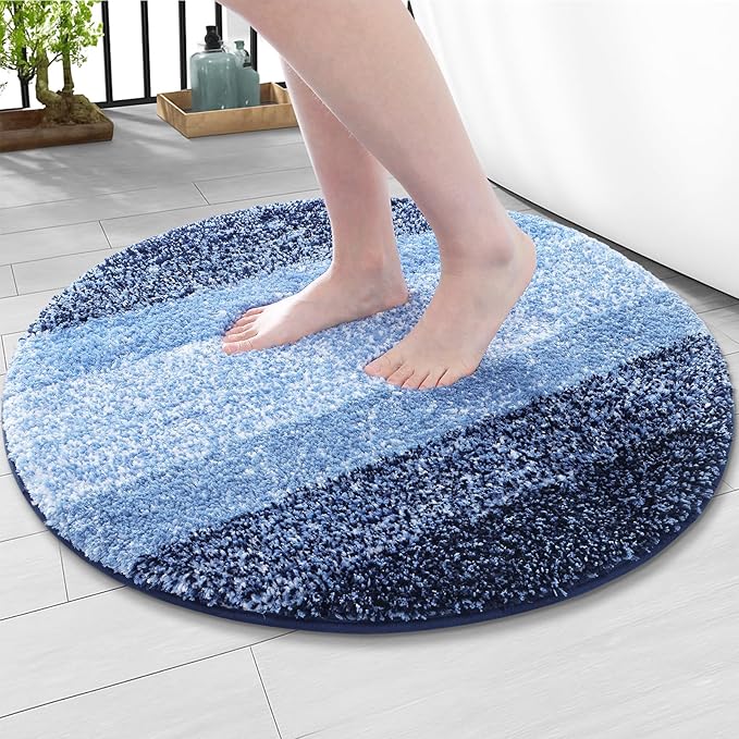 Arotive Microfiber Bathroom Rugs, Shaggy Soft and Absorbent Bath Rug, Non-Slip, Thick Plush Machine Washable Dry Bath Mats for Bathroom, Tub and Shower, 30x30, Blue, Round