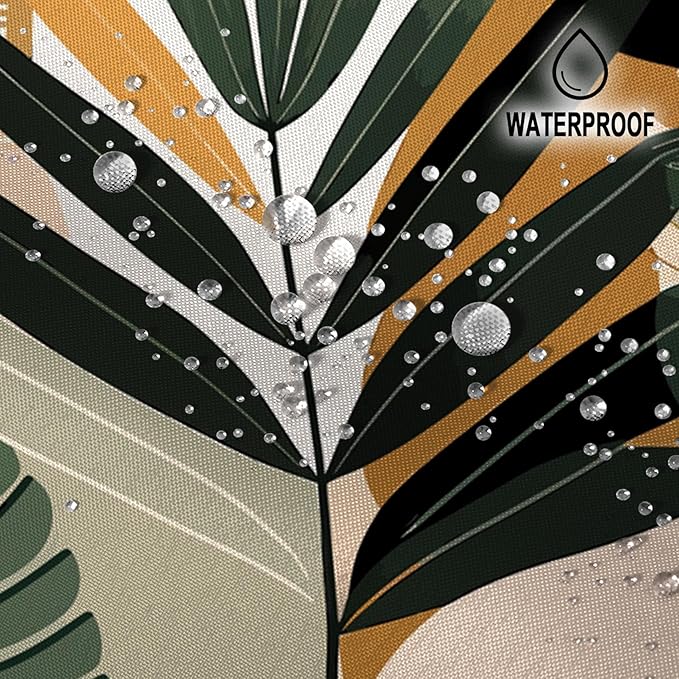Boho Shower Curtain Mid Century Style Plant Leaves Bathroom Curtain Modern Abstract Graphic Waterproof Fabric Decor Shower Curtain with Hooks 72x78 Inch