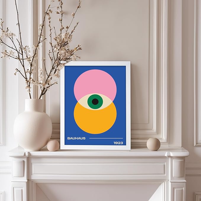 Poster Master Bauhaus Poster - Eye Print - Layered Circles ART - Graphic Design - Geometric Style - Chic Boho ART - Mid Century Modern - Living Room or Bedroom Decor - 11x14 White Framed