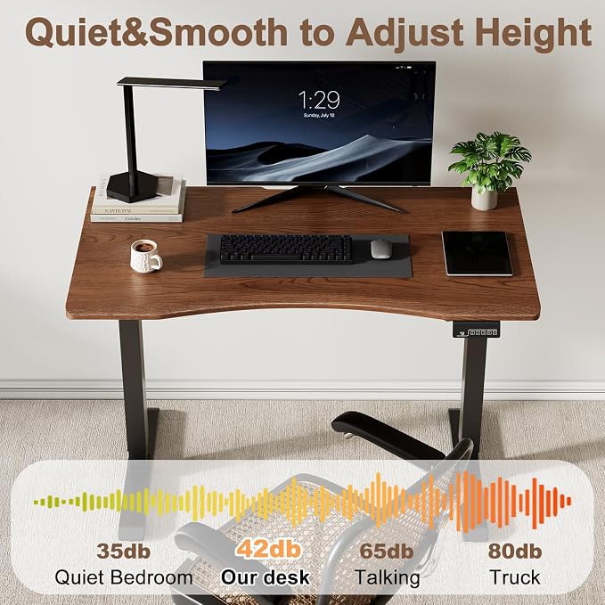 Solid Wood Electric Standing Desk 47.2"x23.6"Home Office Desk,Adjustable Workbench with 3 Stages Single Motor, Computer Workstation with T-Shaped Metal Bracket,Walnut Standing Table for Gaming(1 Box)