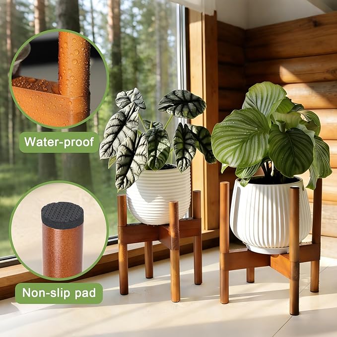 Vigordream Plant Stand Indoor, Wood Plant Holder, Mid Century Modern Decor Tall Planter Stands, 2 Height Displays Corner Single Flower Stand for Balcony, Living Room,Garden Patio Fit 5-10 Inch Pots