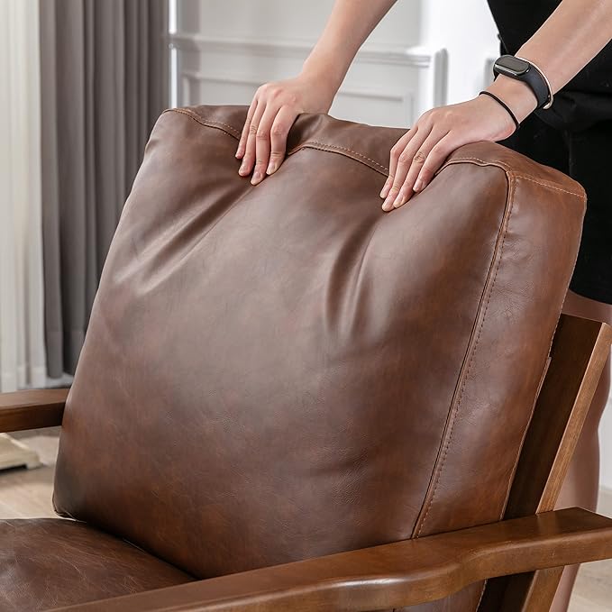 chairus Mid-Century Modern Brown Faux Leather Accent Chair, Comfy Upholstered Lounge Armchair with Removable Cushions & Solid Wood Frame, Retro Fabric Reading Chair for Living Room Bedroom Office