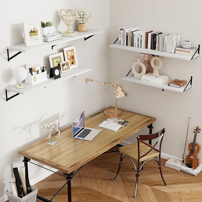 Axeman Floating Shelves for Wall White - 36 Inch Wide x 12 Inch Deep Wall Shelves Set of 2 - White Deep Wood Floating Shelves for Living Room Bedroom Laundry Room
