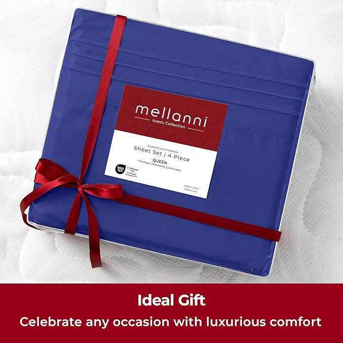 Mellanni Extra Deep Queen Sheets - 4 PC Iconic Collection Bedding - Hotel Luxury, Ultra Soft, Cooling Bed Sheets - Wrinkle, Fade, Stain Resistant (Queen, Royal Blue)
