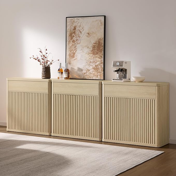 SICOTAS Buffet Cabinet with Storage - Accent Fluted Storage Cabinet with 2 Doors & 1 Drawer 34.6" Wide Modern Sideboard Credenza Large Buffet Table for Living Room Kitchen Dining Room Entryway Office
