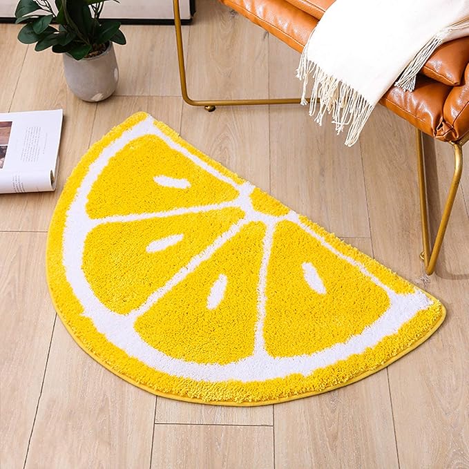 UKELER Home Entrance Rug Half Round Yellow White Door Mat Dirt Trapping Rugs Non Slip Absorbent Bath Rugs Bathtub Mat for Kids, 31.5''x19.7''