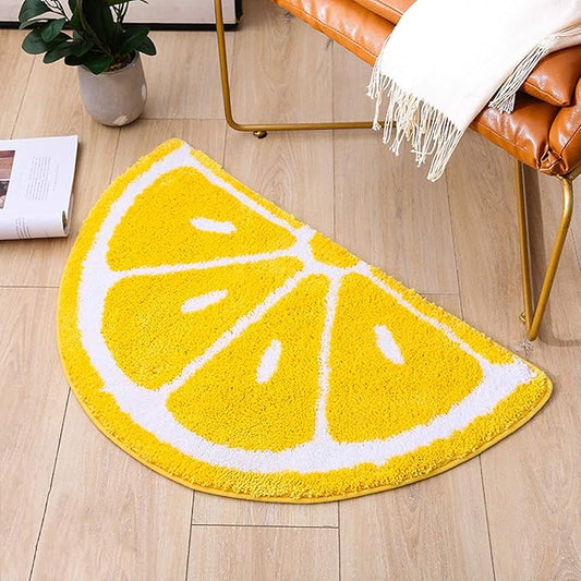 UKELER Home Entrance Rug Half Round Yellow White Door Mat Dirt Trapping Rugs Non Slip Absorbent Bath Rugs Bathtub Mat for Kids, 31.5''x19.7''